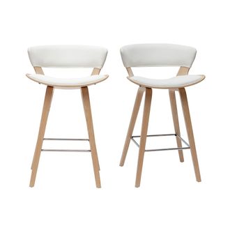 Miliboo Miliboo - Set De 2 Taburetes De Cocina De Dise&ntilde;o Blanco Con Madera Clara 65 Cm Syrah
