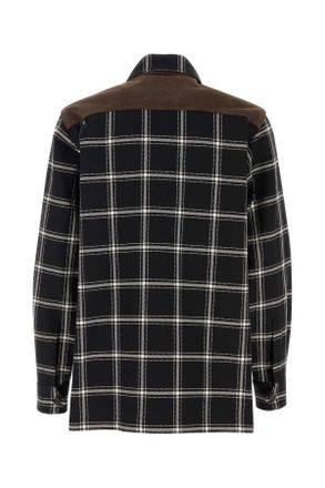 Alexander McQueen Mens Embroidered Cotton Shirt Black-Ivorybrown Exterior: Camicie
