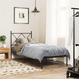 vidaXL Estructura Cama Sin Colch&oacute;n Con Cabecero Metal Negro 75x190 Cm Vidaxl