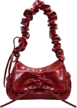 Generic Lady Small Square Bag with Bowknot PU Leather Shoulder Bag Zipper Closure for Casual and Formal Outings