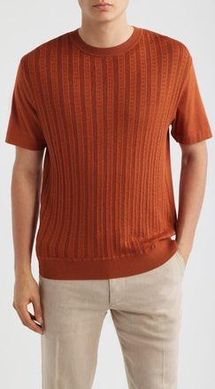 BOSS Tesar Textured Cotton & Silk T-Shirt in Medium Brown at Nordstrom, Size Xx-Large