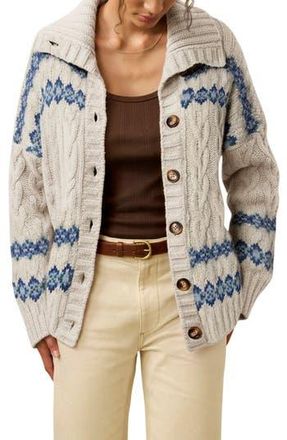 Faherty Highland Fair Isle Wool Blend Cardigan in Lakeside Fairisle Snow at Nordstrom Rack, Size Medium