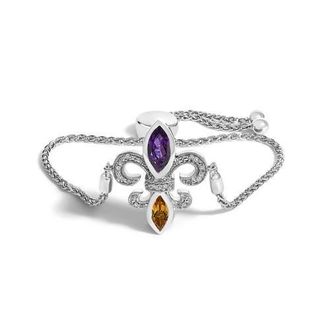 House of Brilliance Silver Marquise Amethyst, Citrine and Diamond Lariat Fleur De Lis Bolo Bracelet in White at Nordstrom
