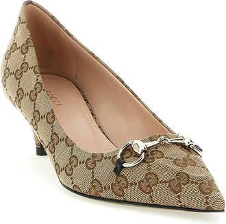 Gucci Womens Gg Fabric Pointed-Toe Pump Beige Polyester Cotton Polyamide