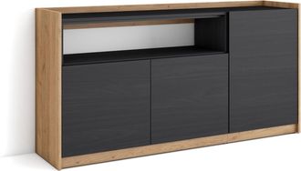 Skraut Home Skraut Home - Aparadores Para Sal&oacute;n, 156x37x80cm, 3 Puertas, Armario, Zapatero, Negro Y Roble