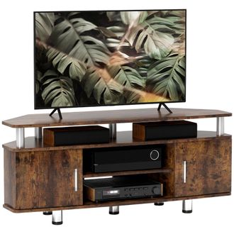 HOMCOM TV Unit Cabinet With Storage Shelves Entertainment Center Rustic Brown | TJ Hughes