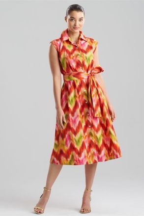 Natori Sorel Ikat - Cotton Poplin Sleeveless Shirt Dress in Multi at Nordstrom, Size Medium