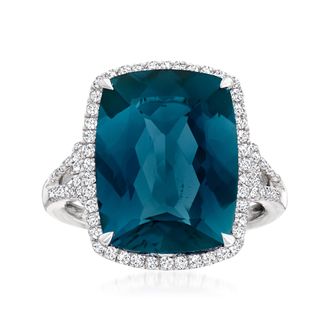 Ross-Simons London Blue Topaz and. Diamond Ring in 14kt White Gold