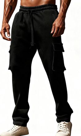 Generic Mens Jogging Bottoms Straight Leg Cargo Joggers Plain Athletic Sports Trousers Casual Baggy Sweatpants Autumn Winter Warm Drawstring Track Pants with 