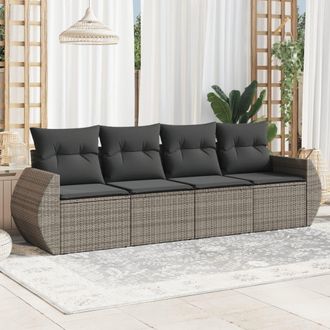 vidaXL Set De Sof&aacute;s De Jard&iacute;n 4 Pzas Y Cojines Rat&aacute;n Sint&eacute;tico Gris Vidaxl