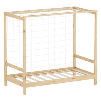 ML Design Ml-design - Cama Infantil Con Porter&iacute;a De F&uacute;tbol 80 X 160 Cm De Madera De Pino Color Natural, Cuna Individual Para Ni&ntilde;o Con Somier De L&aacute;minas Y Red, L