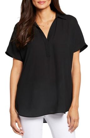 NYDJ Becky Split Neck Woven Top in Black at Nordstrom, Size X-Small