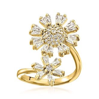 Ross-Simons CZ Double-Flower Bypass Ring in 18kt Gold Over Sterling