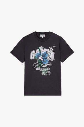 Ganni Mixed T-shirt with Flowers - Size XXS Organic Cotton