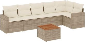 vidaXL Set Sof&aacute;s De Jard&iacute;n 7 Piezas Y Cojines Rat&aacute;n Sint&eacute;tico Beige Vidaxl