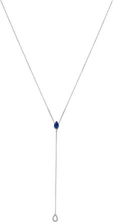 House of Brilliance Sterling Silver Created Blue Sapphire and Diamond Accent Y Necklace