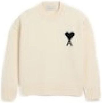 Ami Quota Ronde Hals Trui met Contrasterende Ami de Coeur - Dames - Ronde hals truien - Beige - L - Wol - Truien & Vesten