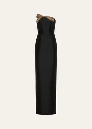 Rebecca Vallance Venus Strapless Bow-Embellished Column Gown