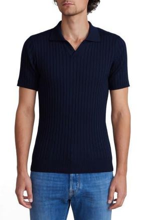 Emanuel Berg Vertical Rib Short Sleeve Merino Wool Knit Polo in Navy at Nordstrom Rack, Size X-Large