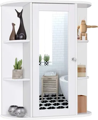 Costway Armario De Ba&ntilde;o Montado A La Pared Con Espejo, Organizador Ba&ntilde;o Con Varias Repisas - Costway