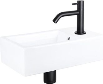 Differnz Force fonteinset - 40x22x11.5cm - Rechthoek - 1 kraangat - Gebogen matte zwarte kraan - Keramiek Wit