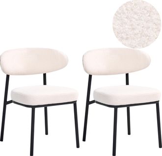 Beliani Conjunto De 2 Sillas De Comedor De Boucl&eacute; Con Patas De Hierro Negras Sin Reposabrazos Tapones Para Las Patas Dise&ntilde;o Minimalista Moderno Blanco Crema W