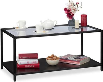 Relaxdays Tavolino da Divano, Ripiano in mdf, Vetro & Metallo, Design Moderno, da Salotto, hlp: 42x90x50 cm, Nero - Relaxdays