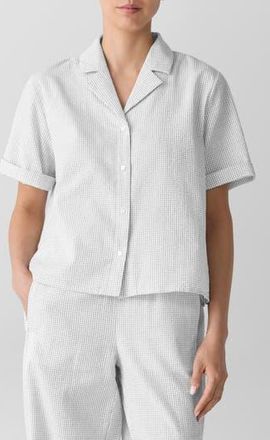 Eileen Fisher Check Organic Cotton Seersucker Button-Up Shirt in White at Nordstrom Rack, Size X-Large