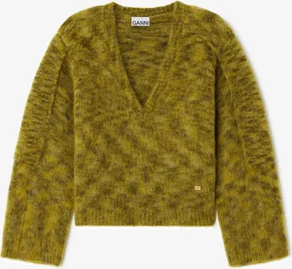 Ganni Green Sweater in Brushed Mohair - Size XS Wool