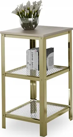 OEM Estanter&iacute;a Industrial De 3 Niveles Para Sala De Estar, Atornillada, 40x40x80 Cm, Color Oro + Roble Sonoma