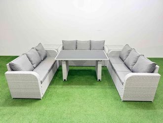 Fimous Patio Garden Furniture Sets with 2 Side Tables Light Grey