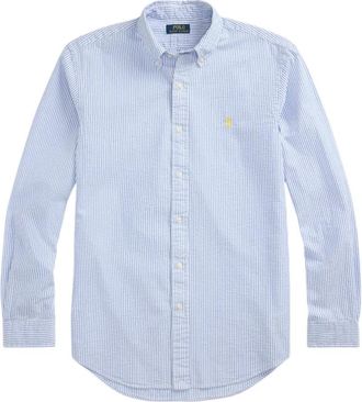Ralph Lauren Custom FIT Gestreept Seersucker Overhemd Blauw En wit - Heren - Casual Overhemden - Blauw - L - Katoen - Overhemden