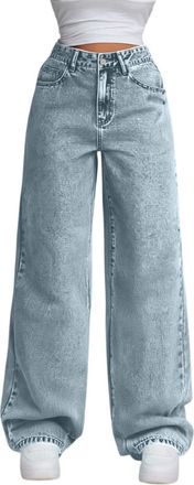 Generic Wide Leg Jeans for Women UK,High Waisted Pull on Stretchy Baggy Trendy Comfy Jeans Straight Leg Denim Pants with Pockets