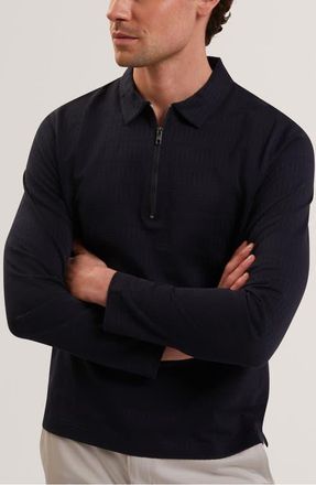 Ted Baker Wyther Quarter Zip Polo in Navy at Nordstrom, Size 3