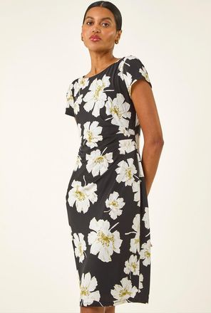 Roman Floral Gathered Shift Dress