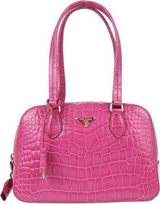 Prada Convertible Bowler Bag Saffiano Leather Pink Leather Handbag (Pre-Owned)
