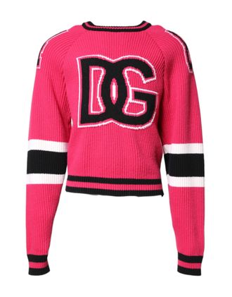 Dolce & Gabbana Pink Cotton Logo Print Knit Pullover Mens Sweater