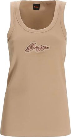 BOSS Tanktop met geborduurd logo - Beige