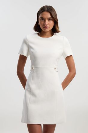 Karen Millen Womens Petite Compact Stretch Essential Waist Tab Detail Tailored Mini Dress - Cream - Size 16 UK