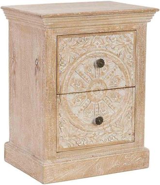 Wanderlust Deco Mesita De Noche De Madera Artesanal 2 Cajones 56x40x70h Cm