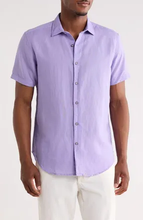 Robert Graham Davis Short Sleeve Linen Blend Button-Up Shirt in Purple at Nordstrom Rack, Size Xx-Large