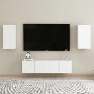 vidaXL Juego De Mueble Para Tv De 4 Piezas Madera De Ingenier&iacute;a Blanco Vidaxl