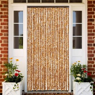 Berkfield Home Fly Curtain Ochre & White 100x200 cm Chenille in Yellow