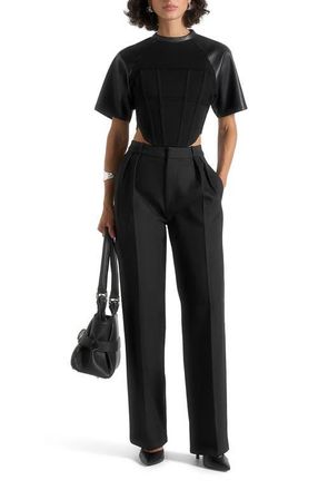 Mani&egrave;re De Voir Juline Corset T-Shirt in Black at Nordstrom, Size 14