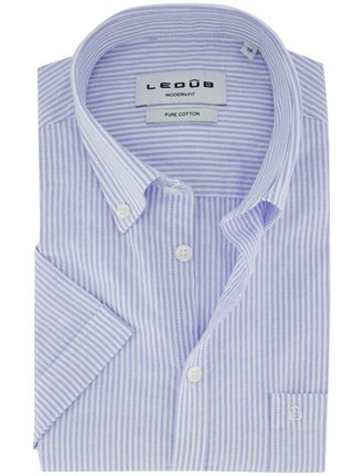 Led&ucirc;b Modern fit blauw overhemd Ledub 100% katoen witte knopen