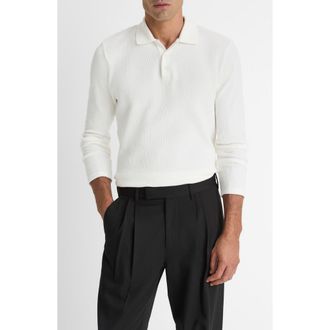 Vince Variegated Texture Long Sleeve Polo in Off White at Nordstrom, Size Large