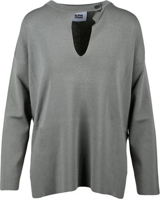 Alpha Studio Sage Green Viscose Nylon Asymmetric Knit Top