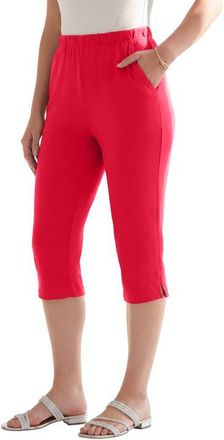 Roaman's Plus Size Soft Knit Relaxed Pull On Capri Pant in Vivid Red at Nordstrom, Size 4X