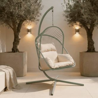 Home Source Industries Hanging Egg Chair Steel Frame Waterproof Cushion Outdoor Seat in Pale Green