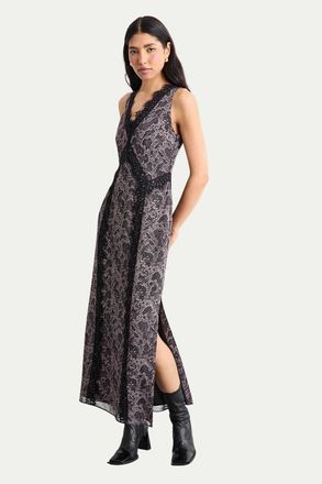 Warehouse Chiffon Printed Lace Trim Dress in Snake at Nordstrom, Size 14